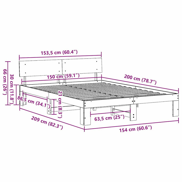 Cadru de pat cu headboard Alb 150 x 200 cm Lemn de pin masiv - WALTI WALTI