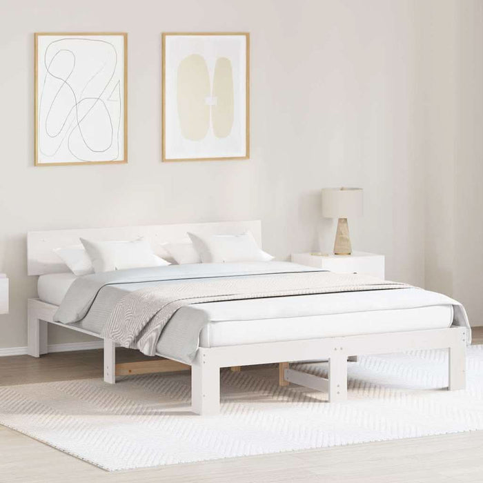 Cadru de pat cu headboard Alb 140 x 200 cm Lemn de pin masiv - WALTI WALTI