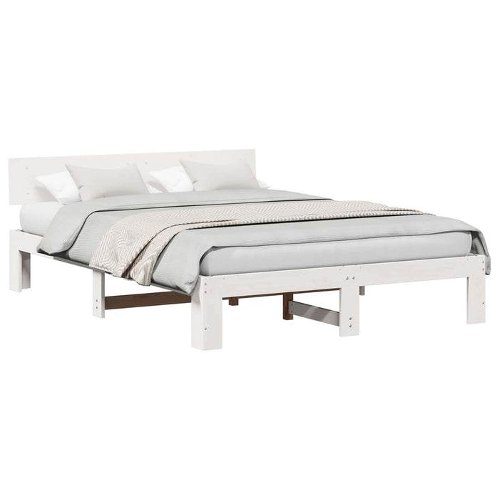 Cadru de pat cu headboard Alb 140 x 200 cm Lemn de pin masiv - WALTI WALTI
