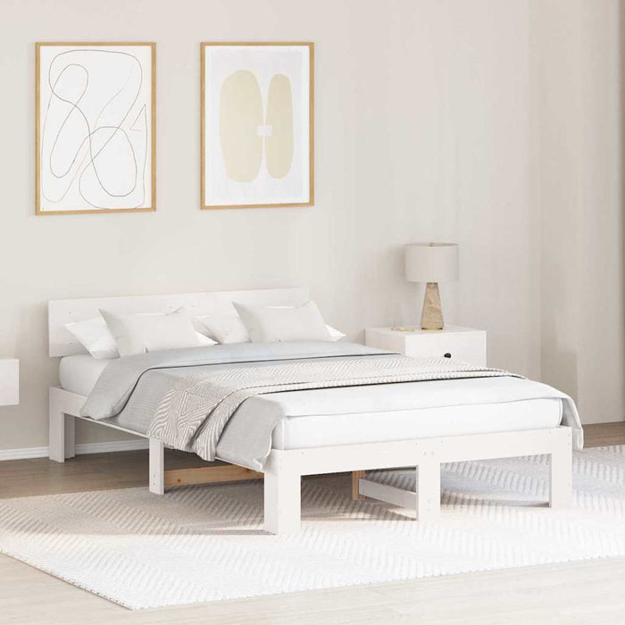 Cadru de pat cu headboard Alb 140 x 190 cm Lemn de pin masiv - WALTI WALTI