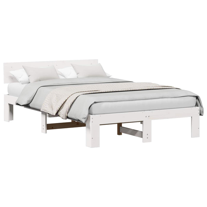 Cadru de pat cu headboard Alb 135 x 190 cm Lemn de pin masiv - WALTI WALTI