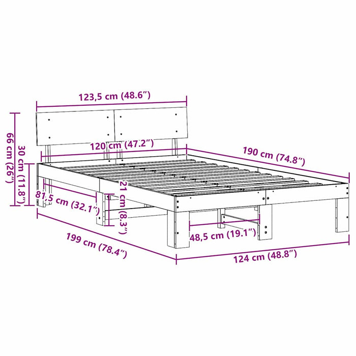 Cadru de pat cu headboard Alb 120 x 190 cm Lemn de pin masiv - WALTI WALTI