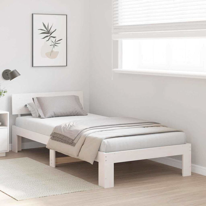 Cadru de pat cu headboard Alb 100 x 200 cm Lemn de pin masiv - WALTI WALTI