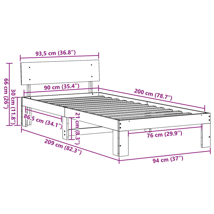 Cadru de pat cu headboard Alb 90 x 200 cm Lemn de pin masiv - WALTI WALTI