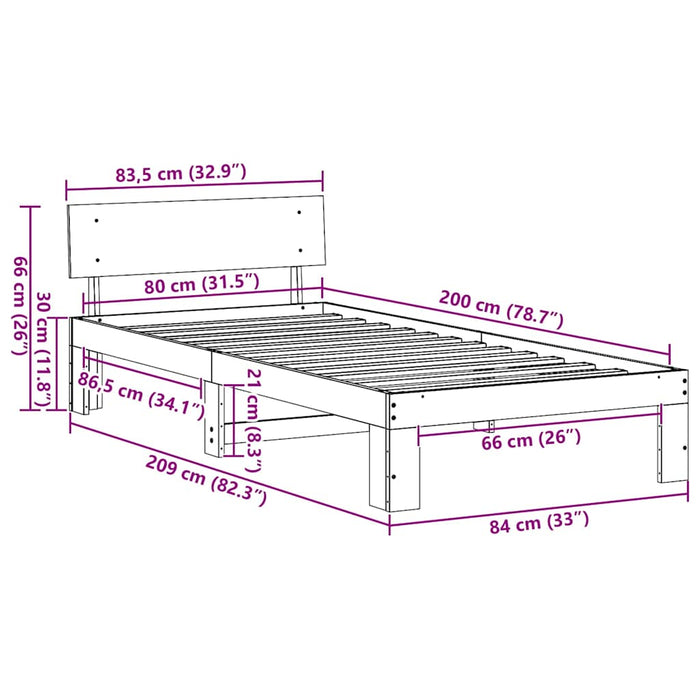 Cadru de pat cu headboard natural 80 x 200 cm Lemn de pin masiv - WALTI WALTI