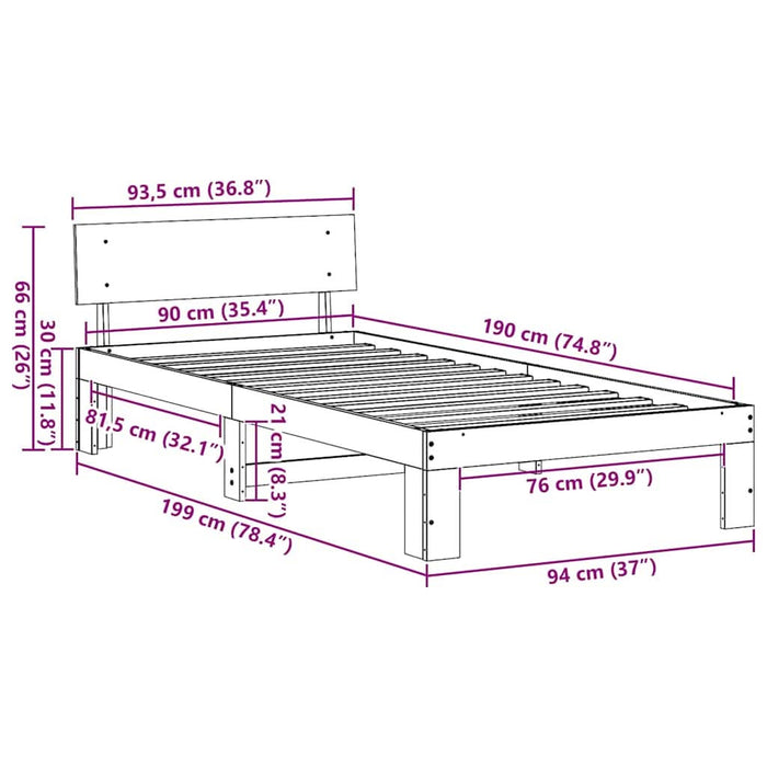 Cadru de pat cu headboard Alb 90 x 190 cm Lemn de pin masiv - WALTI WALTI