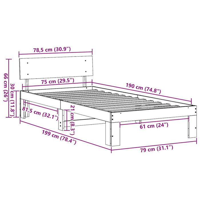 Cadru de pat cu headboard natural 75 x 190 cm Lemn de pin masiv - WALTI WALTI