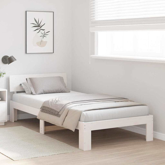 Cadru de pat cu headboard Alb 75 x 190 cm Lemn de pin masiv - WALTI WALTI