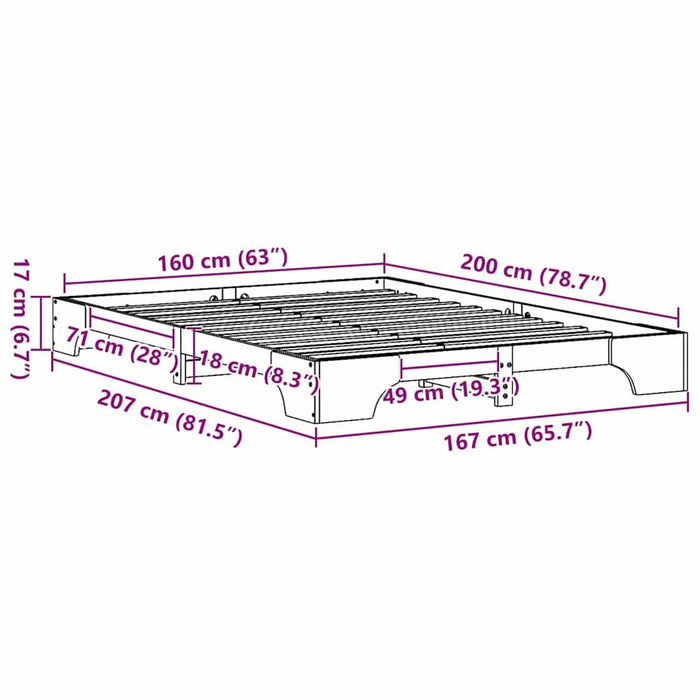 Cadru de pat natural 160 x 200 cm Lemn de pin masiv - WALTI WALTI