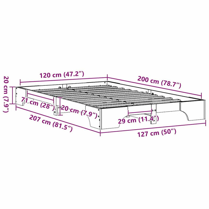 Cadru de pat natural 120 x 200 cm Lemn de pin masiv - WALTI WALTI
