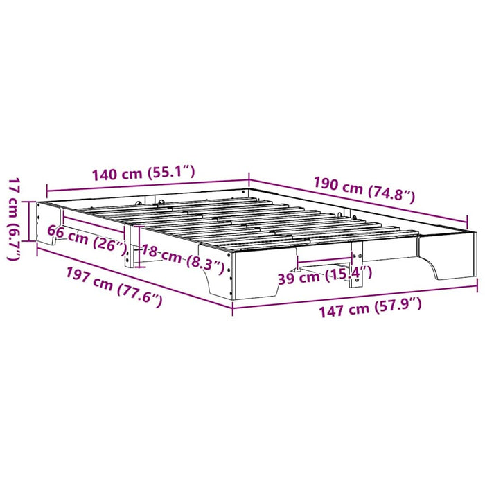 Cadru de pat Alb 140 x 190 cm Lemn de pin masiv - WALTI WALTI
