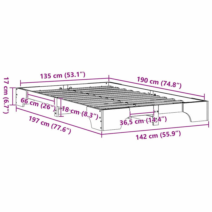Cadru de pat natural 135 x 190 cm Lemn de pin masiv - WALTI WALTI