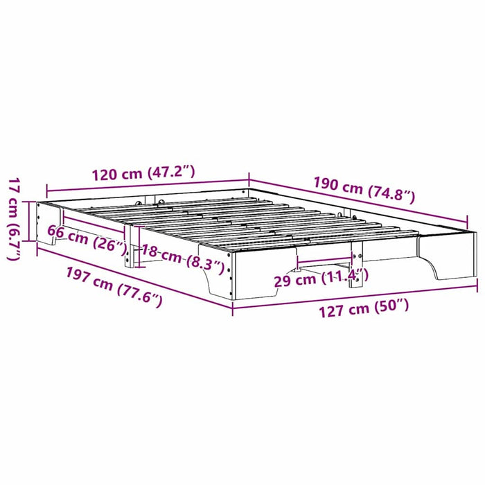 Cadru de pat natural 120 x 190 cm Lemn de pin masiv - WALTI WALTI