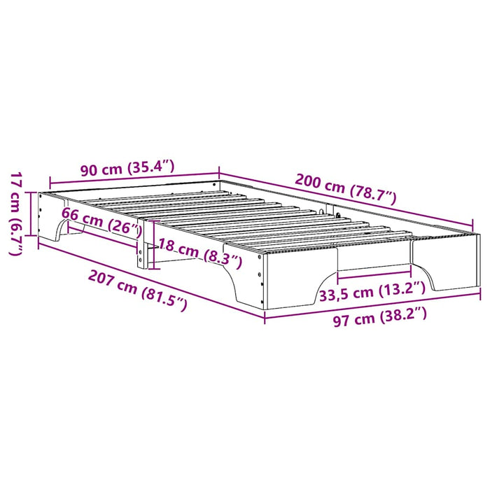 Cadru de pat Maroniu cerat 90 x 200 cm Lemn de pin masiv - WALTI WALTI