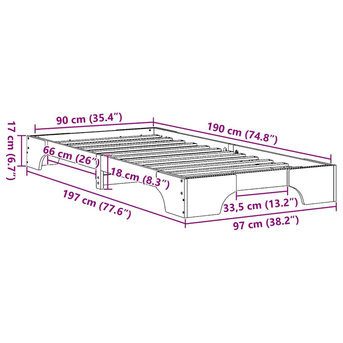 Cadru de pat natural 90 x 190 cm Lemn de pin masiv - WALTI WALTI