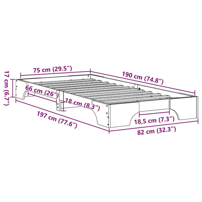 Cadru de pat Alb 75 x 190 cm Lemn de pin masiv - WALTI WALTI