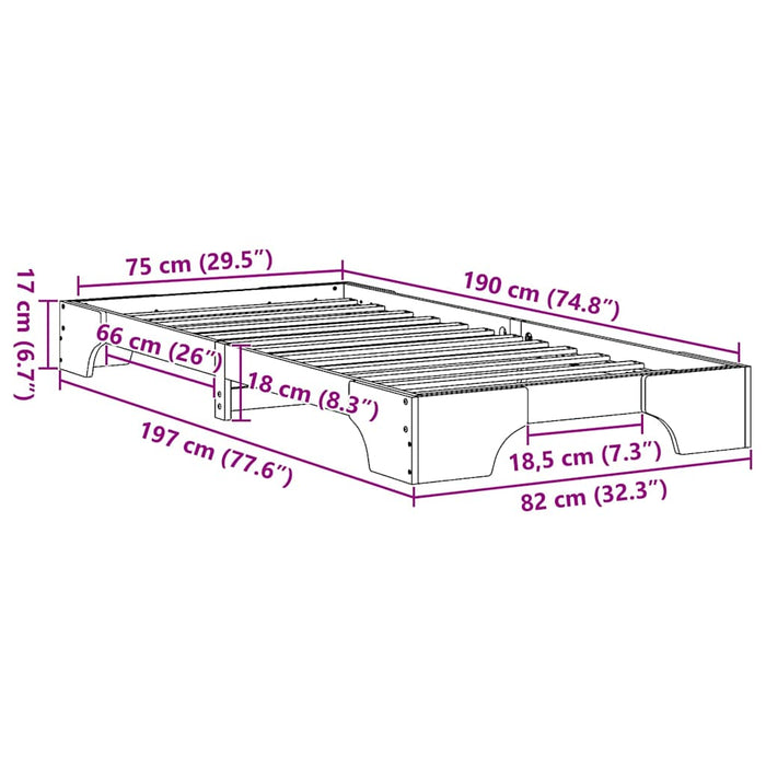 Cadru de pat Maroniu cerat 75 x 190 cm Lemn de pin masiv - WALTI WALTI