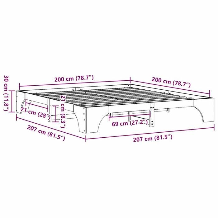 Cadru de pat natural 200 x 200 cm Lemn de pin masiv - WALTI WALTI