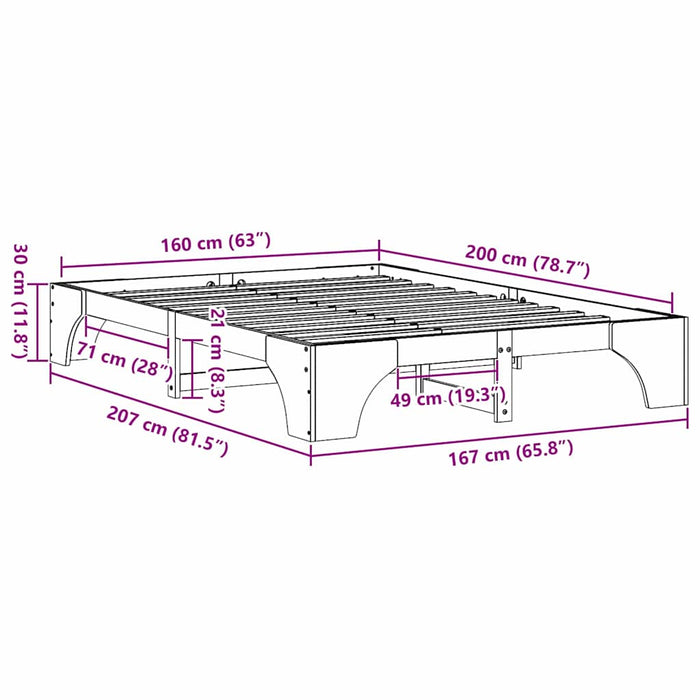 Cadru de pat Alb 160 x 200 cm Lemn de pin masiv - WALTI WALTI