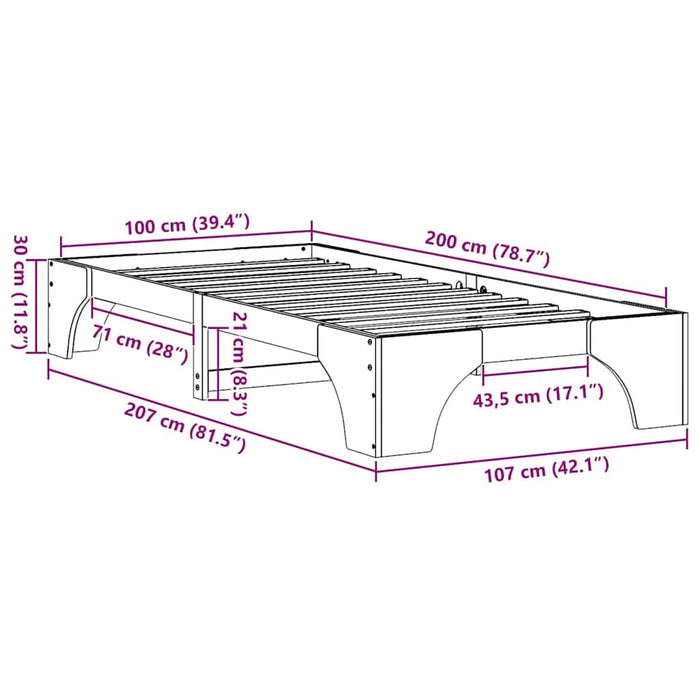 Cadru de pat Alb 100 x 200 cm Lemn de pin masiv - WALTI WALTI