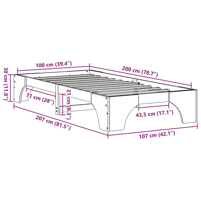 Cadru de pat Maroniu cerat 100 x 200 cm Lemn de pin masiv - WALTI WALTI