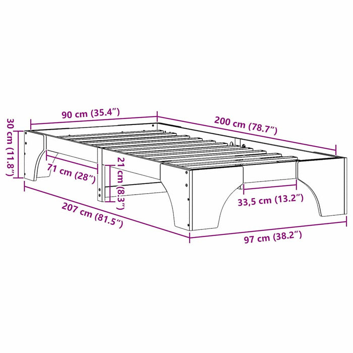 Cadru de pat natural 90 x 200 cm Lemn de pin masiv - WALTI WALTI