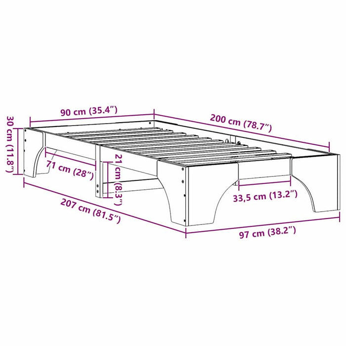 Cadru de pat Maroniu cerat 90 x 200 cm Lemn de pin masiv - WALTI WALTI