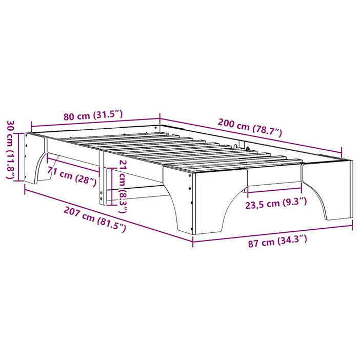 Cadru de pat Alb 80 x 200 cm Lemn de pin masiv - WALTI WALTI