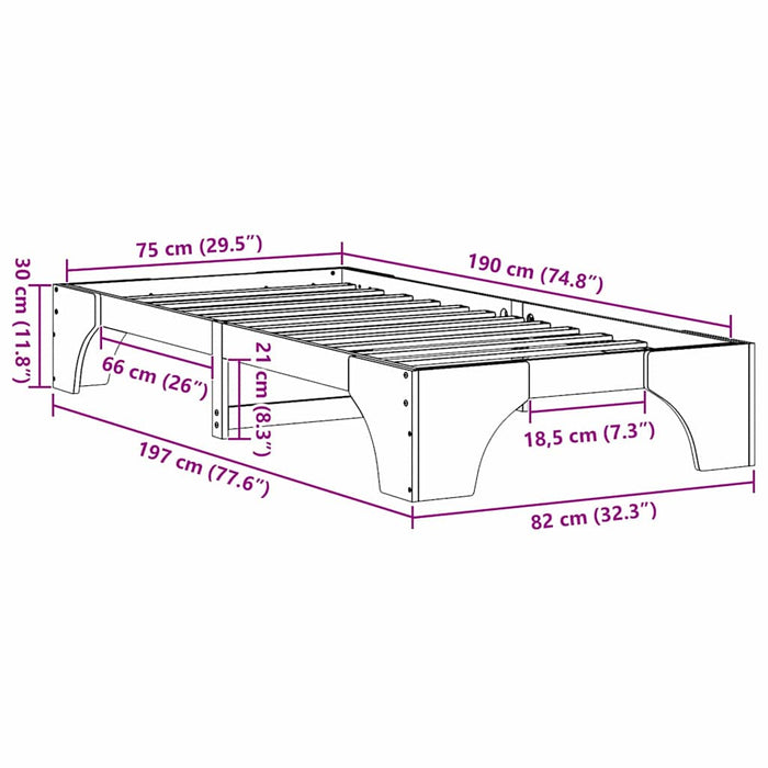 Cadru de pat Maroniu cerat 75 x 190 cm Lemn de pin masiv - WALTI WALTI
