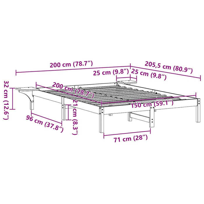Cadru de pat Maroniu cerat 150 x 200 cm Lemn de pin masiv - WALTI WALTI