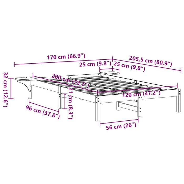 Cadru de pat natural 120 x 200 cm Lemn de pin masiv - WALTI WALTI