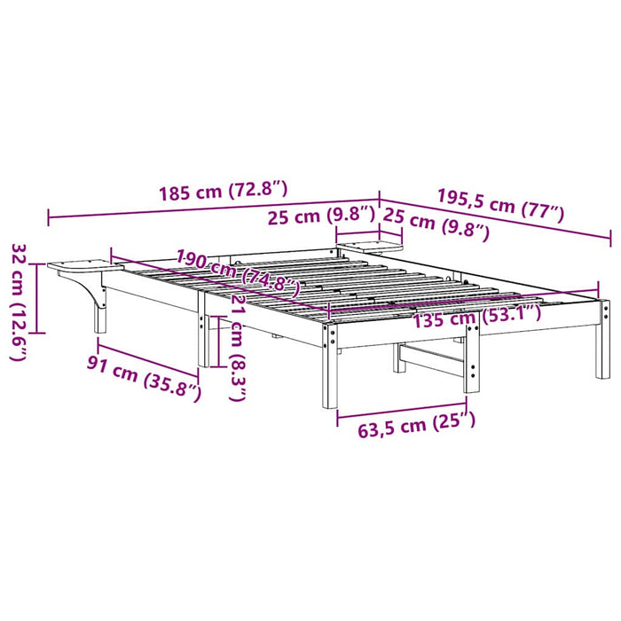 Cadru de pat Alb 135 x 190 cm Lemn de pin masiv - WALTI WALTI