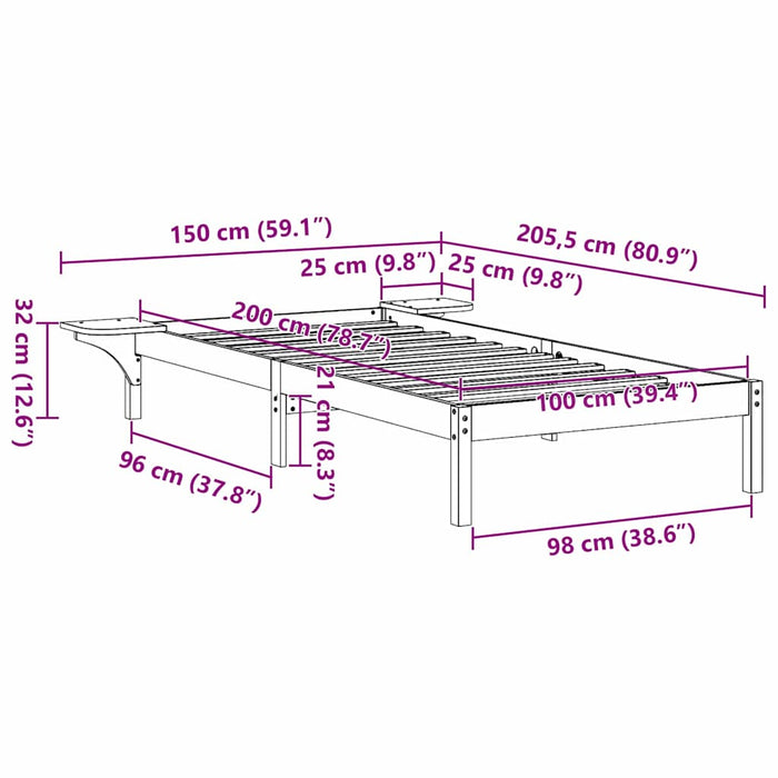 Cadru de pat Alb 100 x 200 cm Lemn de pin masiv - WALTI WALTI