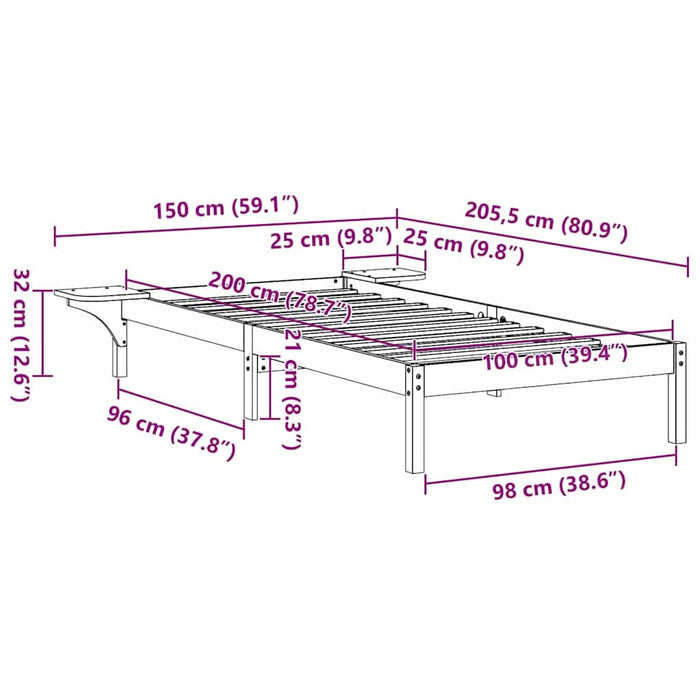 Cadru de pat Maroniu cerat 100 x 200 cm Lemn de pin masiv - WALTI WALTI