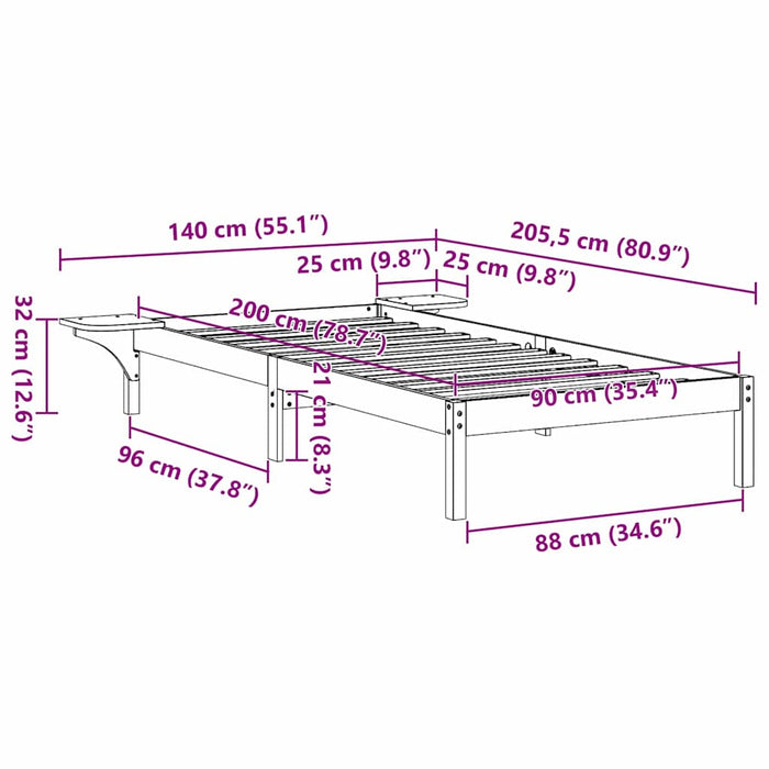 Cadru de pat Maroniu cerat 90 x 200 cm Lemn de pin masiv - WALTI WALTI