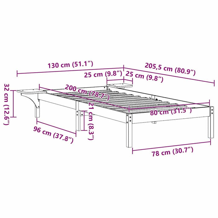 Cadru de pat Alb 80 x 200 cm Lemn de pin masiv - WALTI WALTI