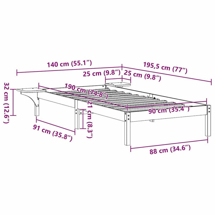 Cadru de pat Alb 90 x 190 cm Lemn de pin masiv - WALTI WALTI