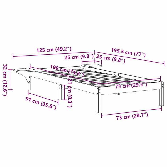 Cadru de pat Maroniu cerat 75 x 190 cm Lemn de pin masiv - WALTI WALTI