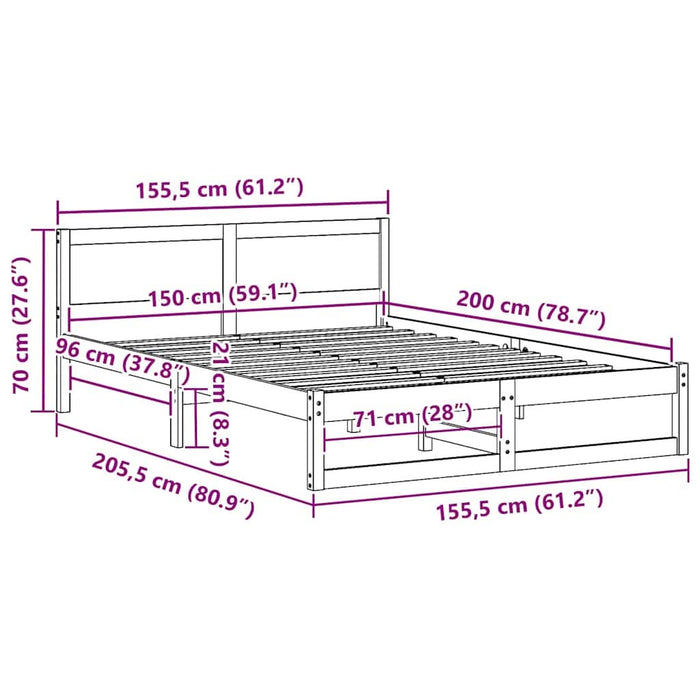 Cadru de pat cu headboard Alb 150 x 200 cm Lemn de pin masiv - WALTI WALTI