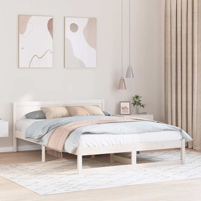 Cadru de pat cu headboard Alb 140 x 200 cm Lemn de pin masiv - WALTI WALTI
