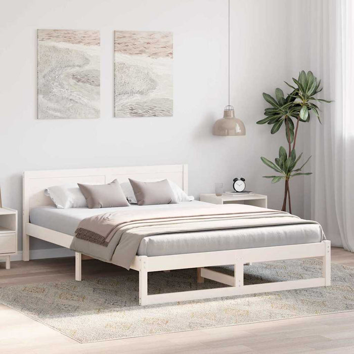 Cadru de pat cu headboard Alb 140 x 200 cm Lemn de pin masiv - WALTI WALTI