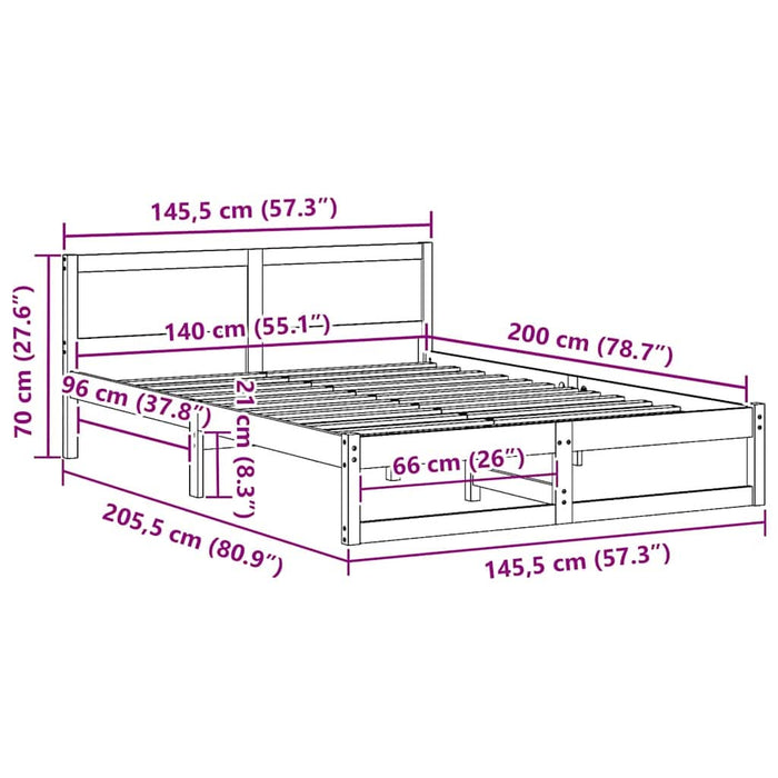 Cadru de pat cu headboard Alb 140 x 200 cm Lemn de pin masiv - WALTI WALTI