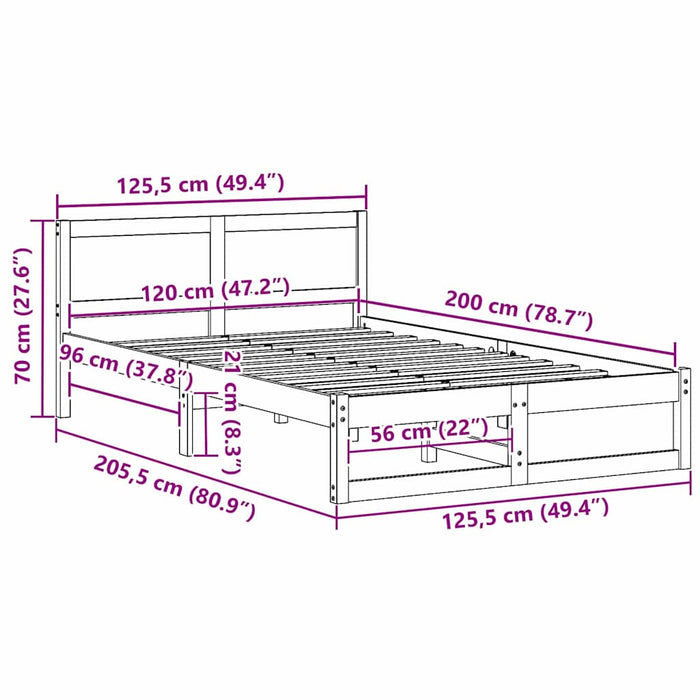 Cadru de pat natural 120 x 200 cm Lemn de pin masiv - WALTI WALTI