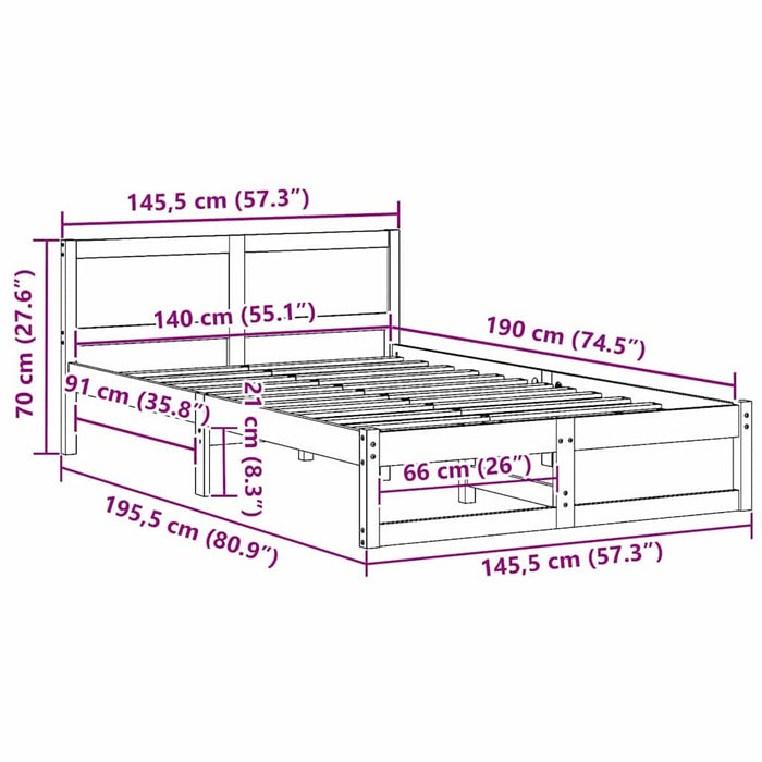 Cadru de pat natural 140 x 190 cm Lemn de pin masiv - WALTI WALTI