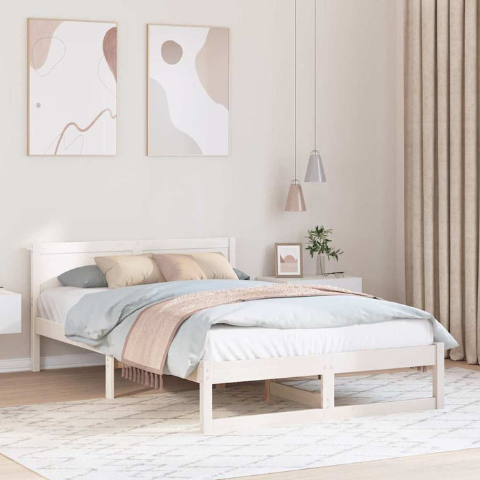 Cadru de pat cu headboard Alb 140 x 190 cm Lemn de pin masiv - WALTI WALTI