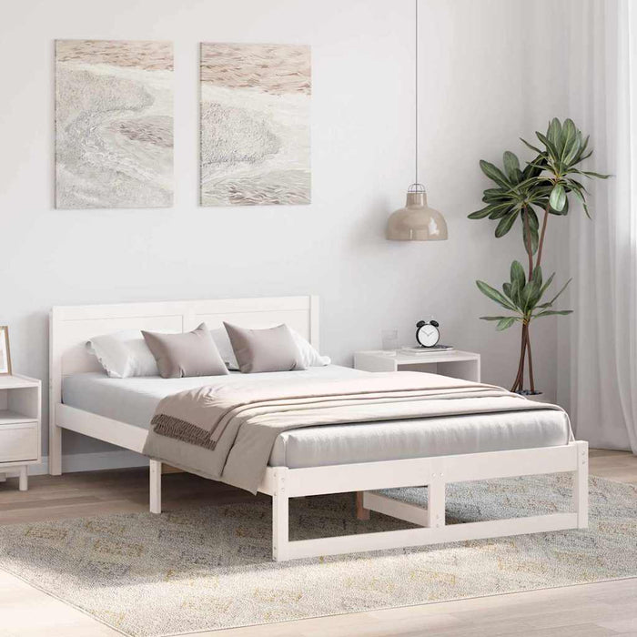 Cadru de pat cu headboard Alb 140 x 190 cm Lemn de pin masiv - WALTI WALTI