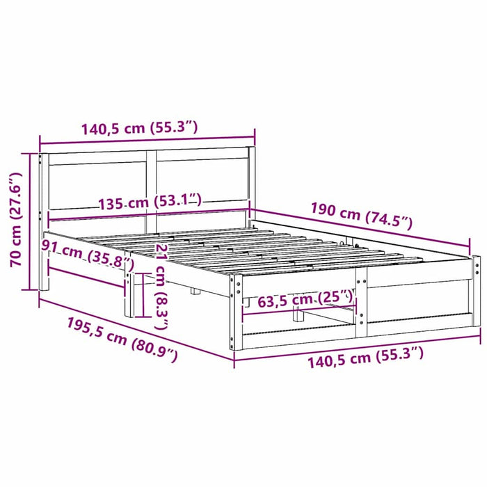 Cadru de pat Maroniu cerat 135 x 190 cm Lemn de pin masiv - WALTI WALTI