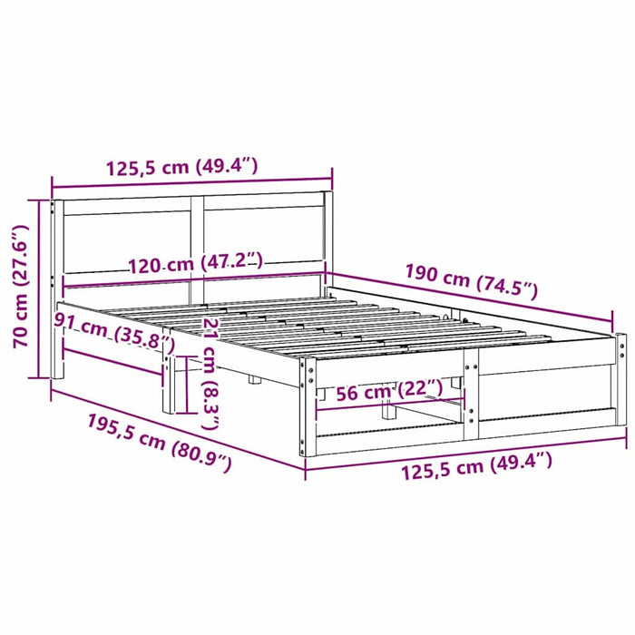 Cadru de pat natural 120 x 190 cm Lemn de pin masiv - WALTI WALTI