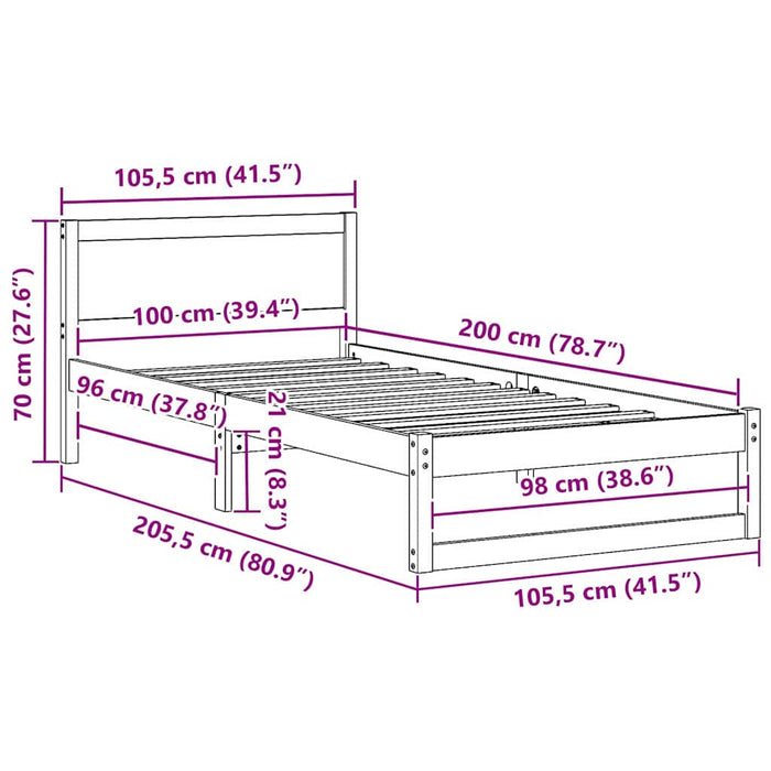 Cadru de pat natural 100 x 200 cm Lemn de pin masiv - WALTI WALTI