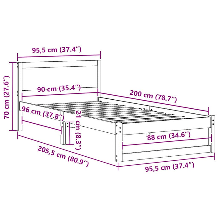 Cadru de pat cu headboard Alb 90 x 200 cm Lemn de pin masiv - WALTI WALTI